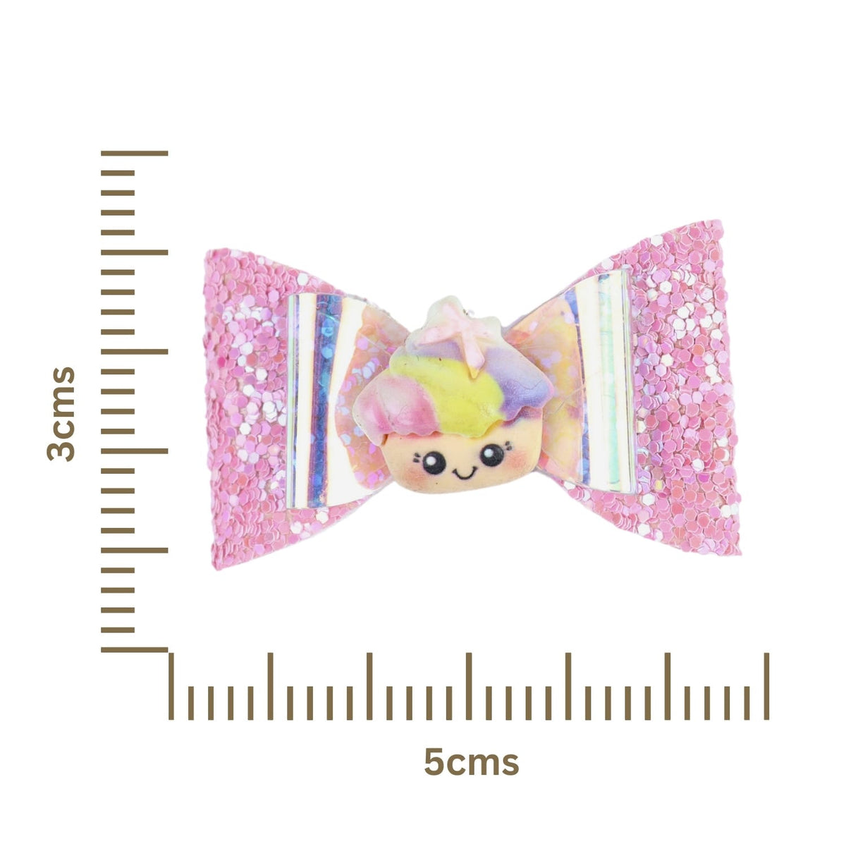 Ice-Cream Smiley Glitter Bow Set of 2 Hair Clips