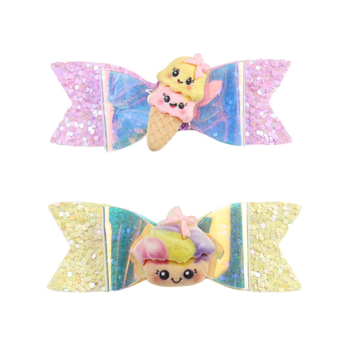Unicorn Smiley Glitter Bow Set of 2 Hair Clips