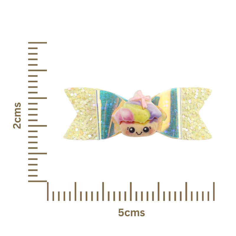 Unicorn Smiley Glitter Bow Set of 2 Hair Clips