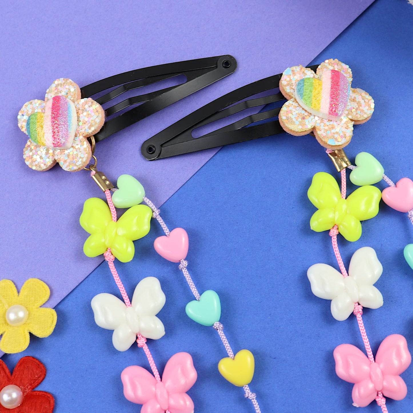 Glitter Star Butterfly Tassels Set of 2 Tic Tac Hair Clips