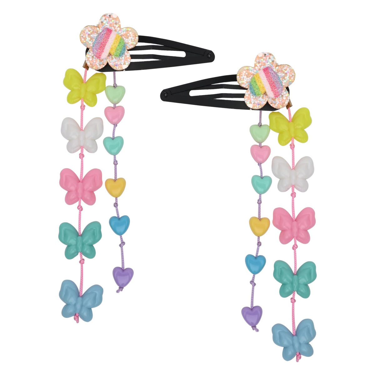 Glitter Star Butterfly Tassels Set of 2 Tic Tac Hair Clips