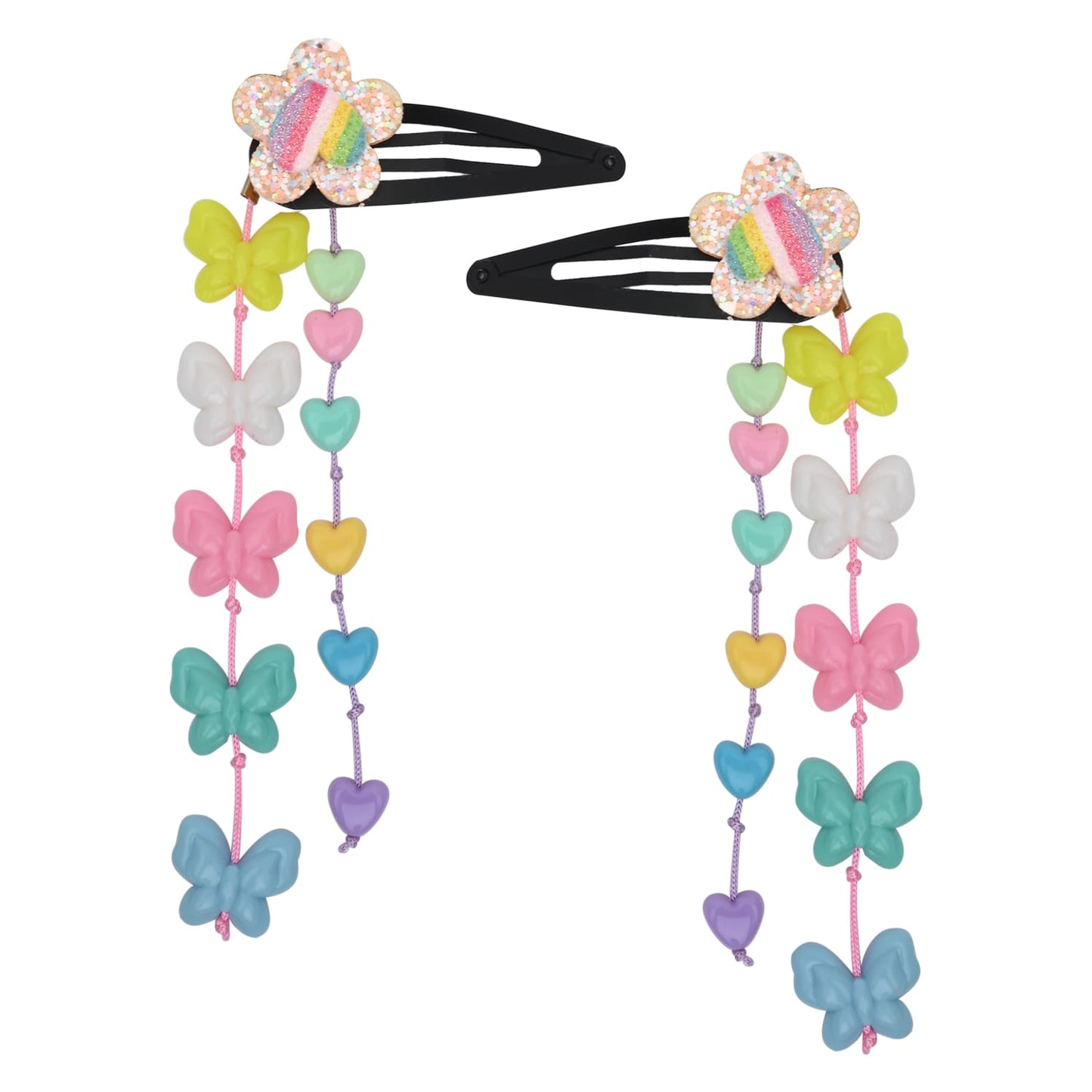 Glitter Star Butterfly Tassels Set of 2 Tic Tac Hair Clips