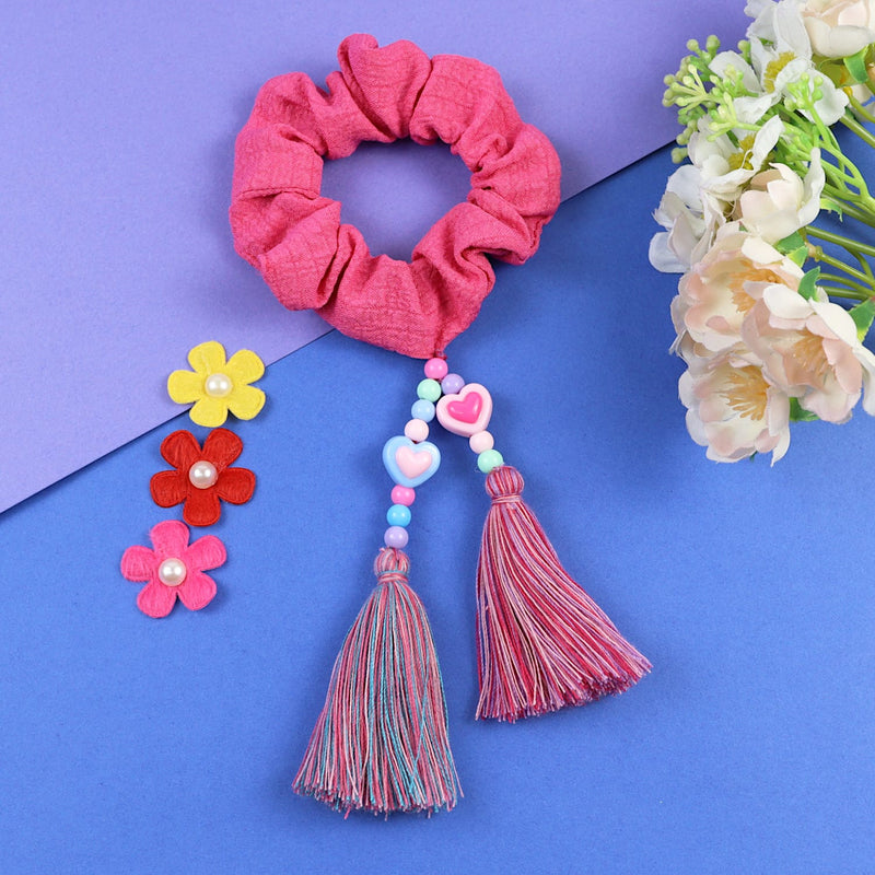 Fabric Hair Tie with Heart Charm Tassel