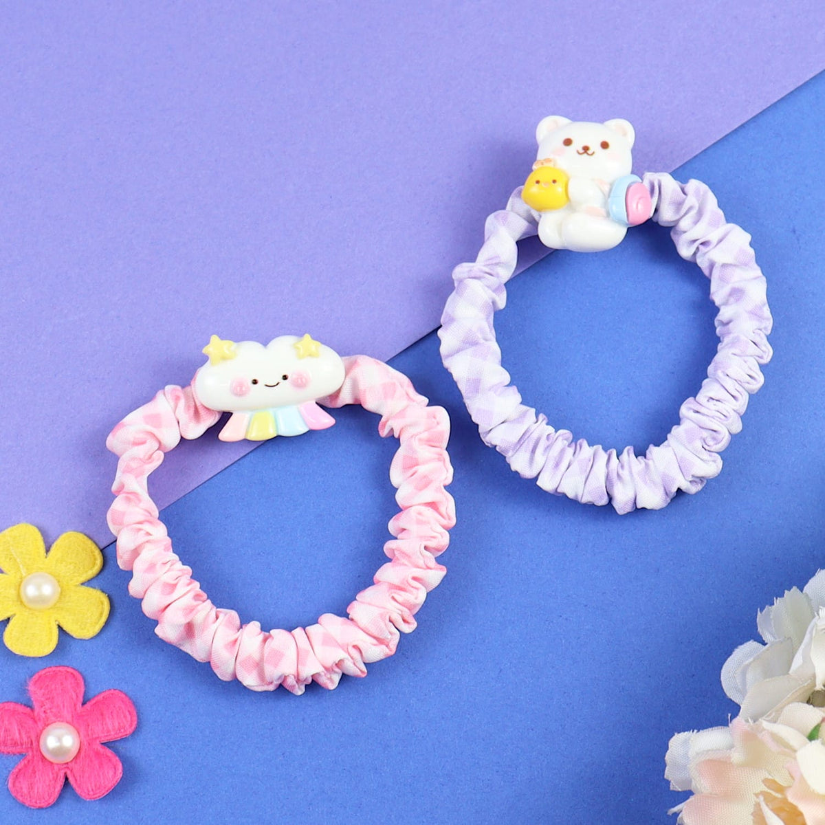 Teddy Bear Charms Set of 2 Fabric Hair Ties