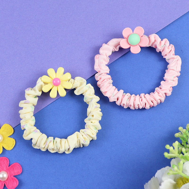 Floral Charms Set of 2 Fabric Hair Ties