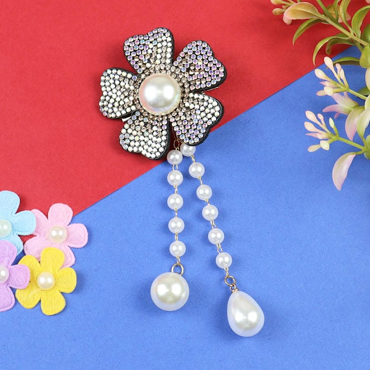 Glitter Pearl Floral Beaded Hair Clip  Trendy Girls Hair Accessory for Rakhi & Gifting