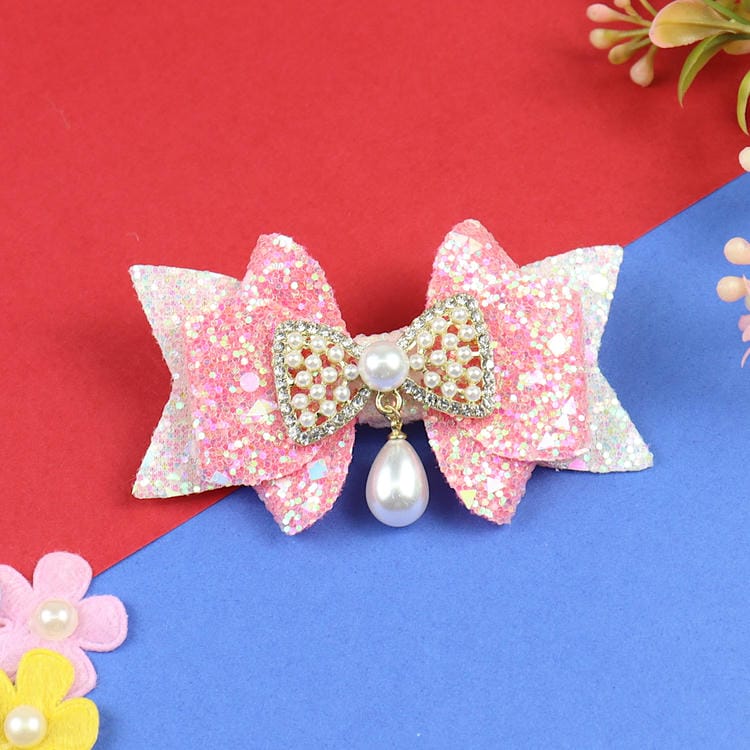 Glitter Bow Pearl Drop Hair Clip  Trendy Girls Hair Accessory for Rakhi & Gifting