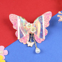 Load image into Gallery viewer, Floral Charm Butterfly Glitter Tassel Hair Clip  Trendy Girls Hair Accessory for Rakhi &amp; Gifting
