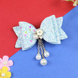 Floral Charm Glitter Bow Tassel Hair Clip  Trendy Girls Hair Accessory for Rakhi & Gifting