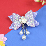 Floral Charm Glitter Bow Tassel Hair Clip  Trendy Girls Hair Accessory for Rakhi & Gifting
