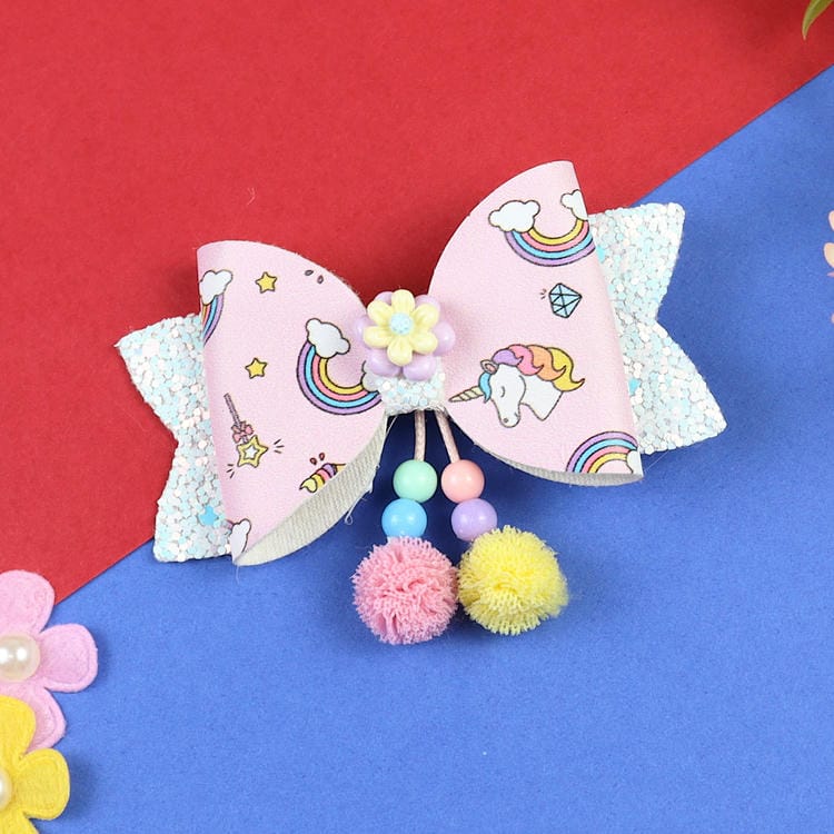 Floral Charm Unicorn Bow Tassel Hair Clip  Trendy Girls Hair Accessory for Rakhi & Gifting