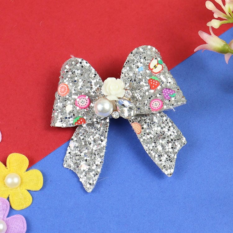 Floral Charm Glitter Bow Hair Clip  Trendy Girls Hair Accessory for Rakhi & Gifting