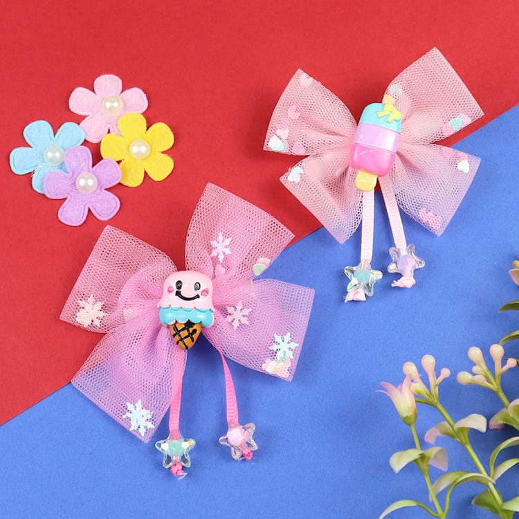 Set of 2 Charms Bow Hair Clips  Trendy Girls Hair Accessory for Rakhi & Gifting