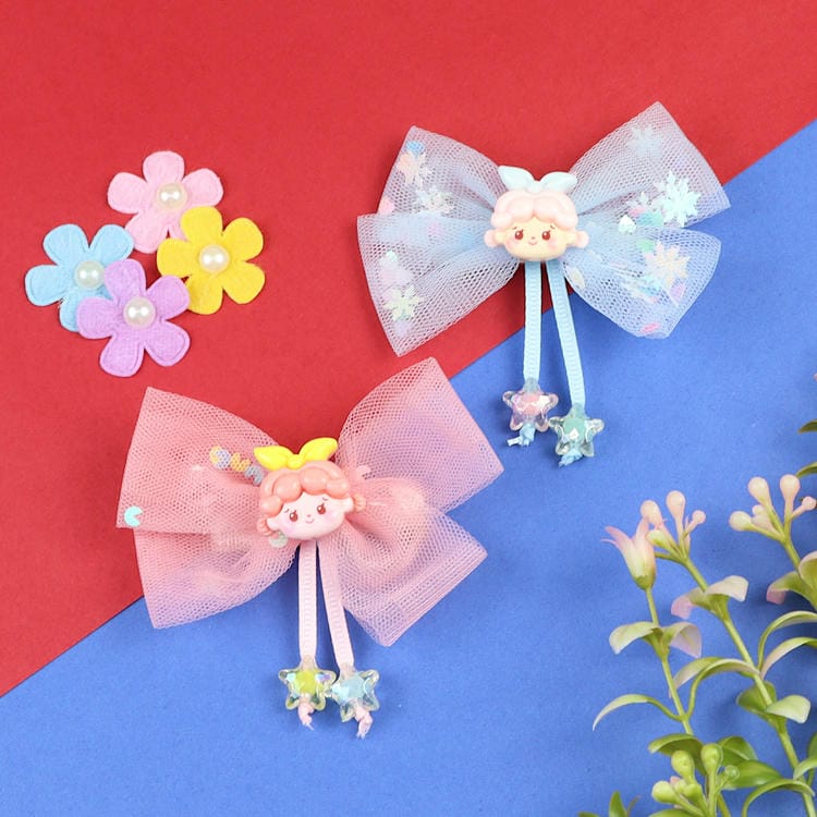Set of 2 Charms Bow Hair Clips  Trendy Girls Hair Accessory for Rakhi & Gifting