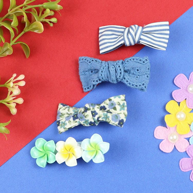 Set of 4 Fabric Bow Hair Clips  Trendy Girls Hair Accessory for Rakhi & Gifting