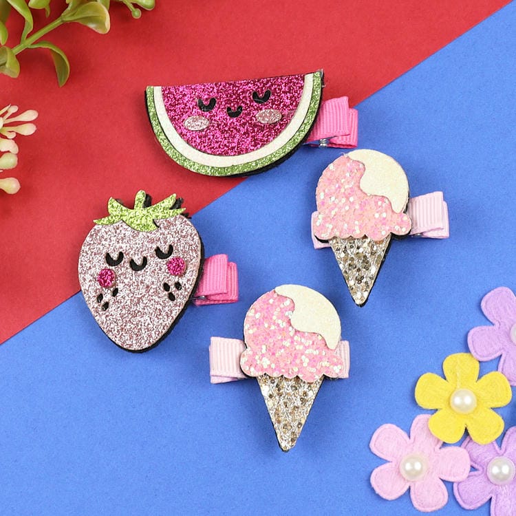 Set of 4 Glitter Fabric Hair Clips  Trendy Girls Hair Accessory for Rakhi & Gifting