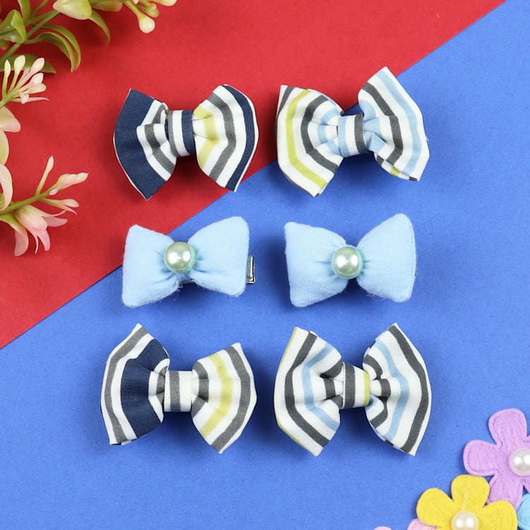 Set of 6 Fabric Bow Hair Clips  Trendy Girls Hair Accessory for Rakhi & Gifting