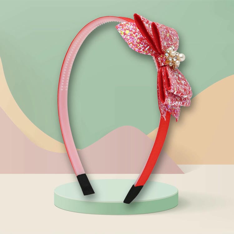 Floral Charm Glitter Bow Hair Band  Trendy Girls Hair Accessory for Rakhi & Gifting