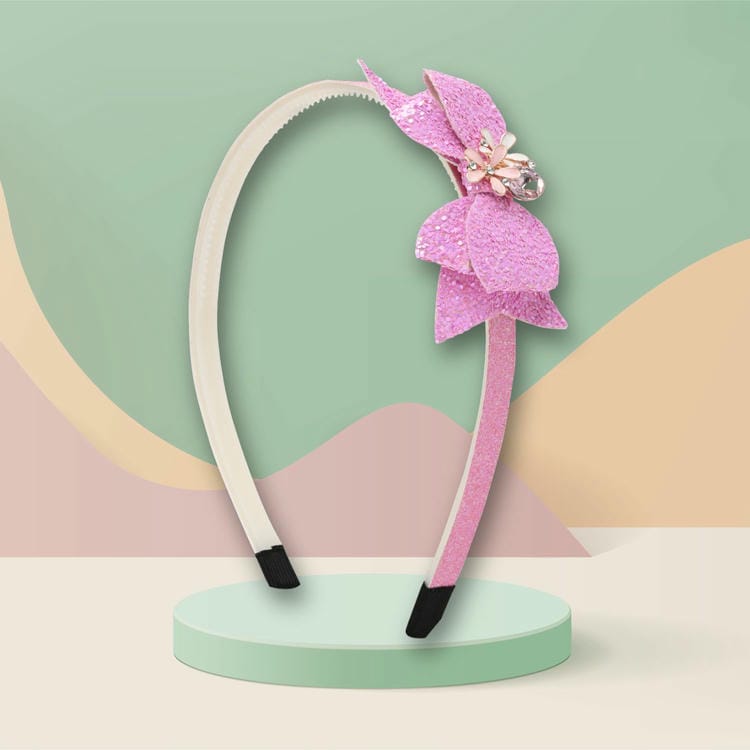 Floral Charm Glitter Bow Hair Band  Trendy Girls Hair Accessory for Rakhi & Gifting