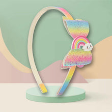 Load image into Gallery viewer, Rainbow Charm Glitter Bow Hair Band  Trendy Girls Hair Accessory for Rakhi &amp; Gifting
