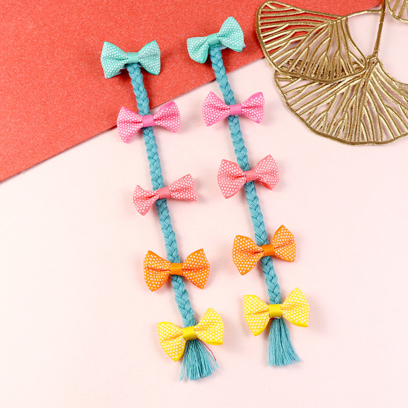 Set of 2 bow tassel fabric hair clips, laid flat