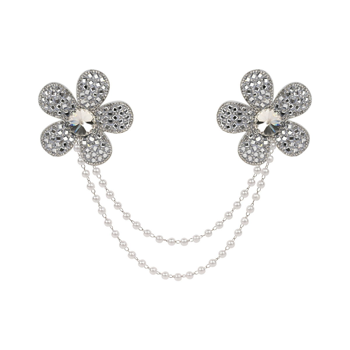 Silver Crystal Studded Beaded Hair Clip worn in hair, showing the crystal studding