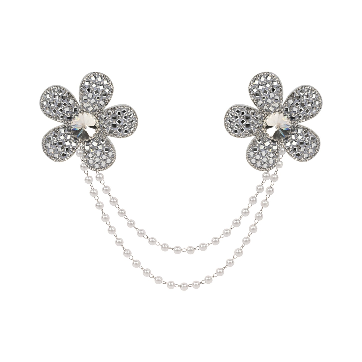 Silver Crystal Studded Beaded Hair Clip worn in hair, showing the crystal studding