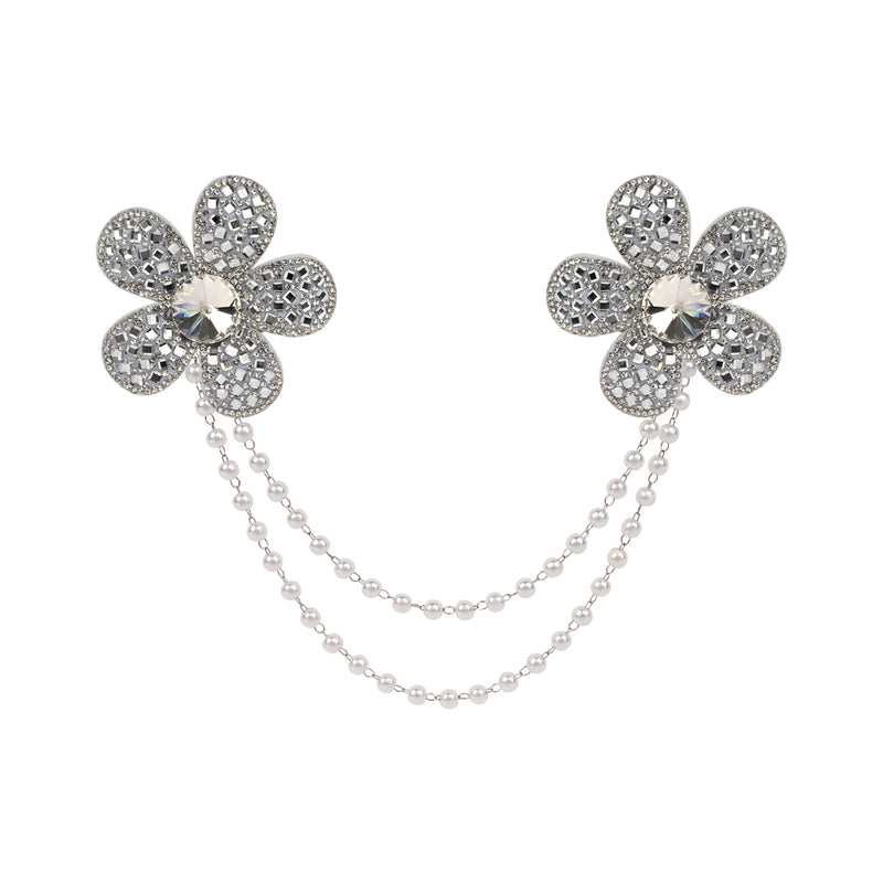 Silver Crystal Studded Beaded Hair Clip worn in hair, showing the crystal studding