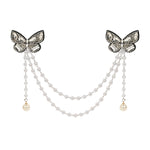 Black and Silver Crystal Studded Butterfly Beaded Hair Clip worn in hair, showing the crystal beadwork on the butterfly