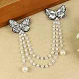 Black and Silver Crystal Studded Butterfly Beaded Hair Clip, laid flat