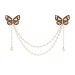 Gold Crystal Studded Butterfly Beaded Hair Clip worn in hair, showing the crystal beadwork on the butterfly