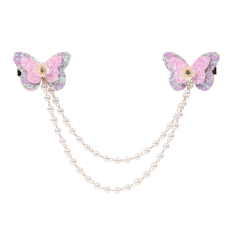 Pink Butterfly Glitter Hair Clip worn in hair, showing the glitter finish on the butterfly