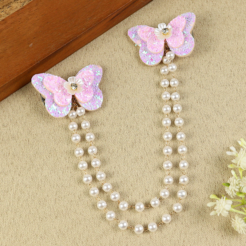 Pink Butterfly Glitter Hair Clip, laid flat
