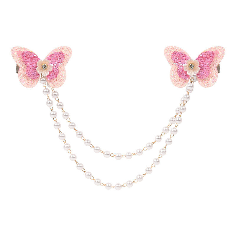 Pink Butterfly Glitter Hair Clip worn in hair, showing the glitter finish on the butterfly