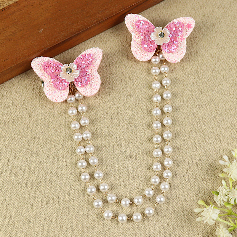Pink Butterfly Glitter Hair Clip, laid flat