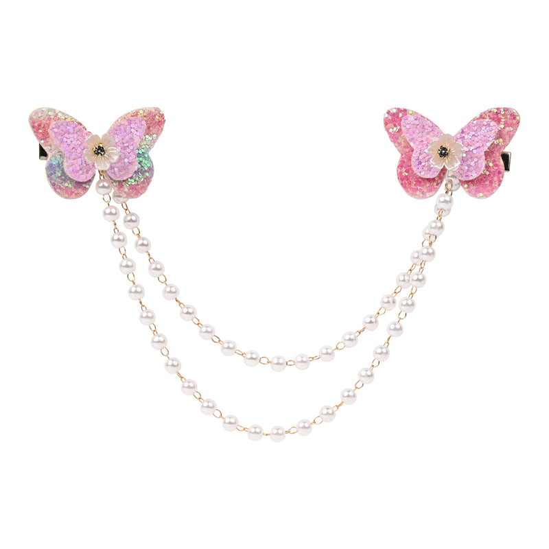 Pink Butterfly Glitter Hair Clip worn in hair, showing the glitter finish on the butterfly