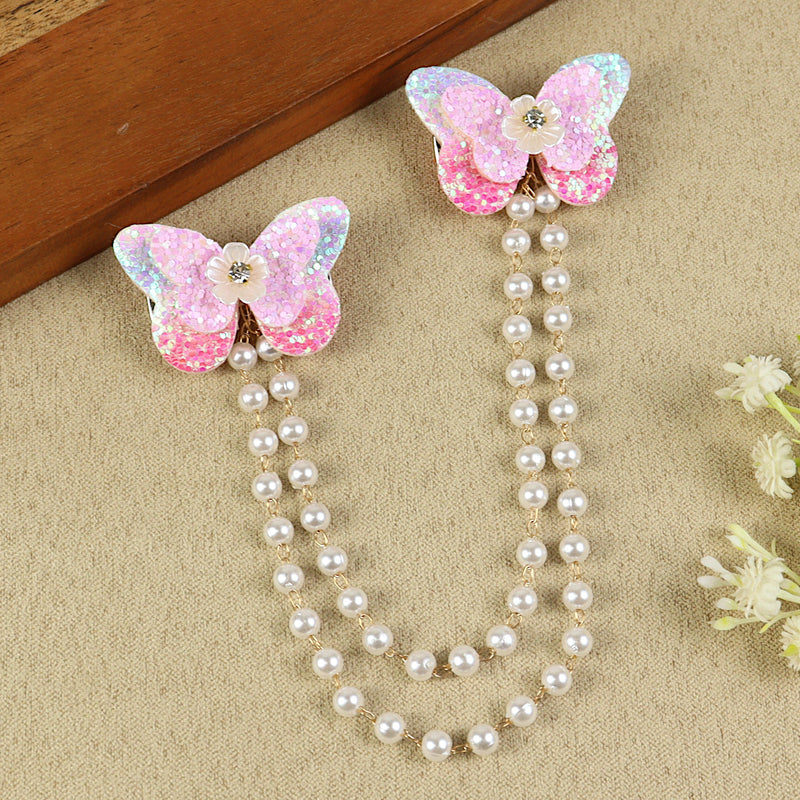 Pink Butterfly Glitter Hair Clip, laid flat