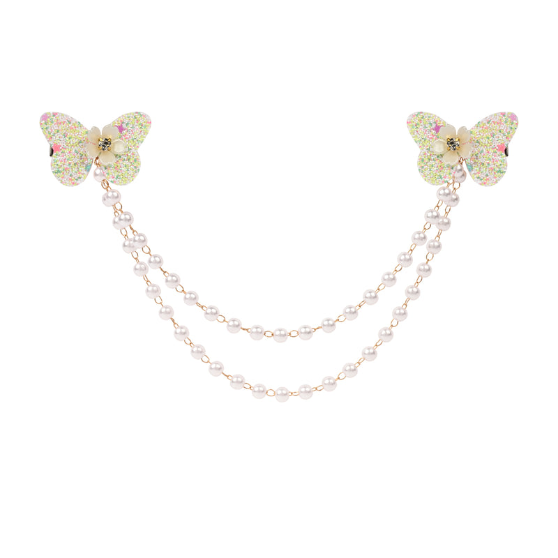 White Butterfly Glitter Hair Clip worn in hair, showing the glitter finish on the butterfly