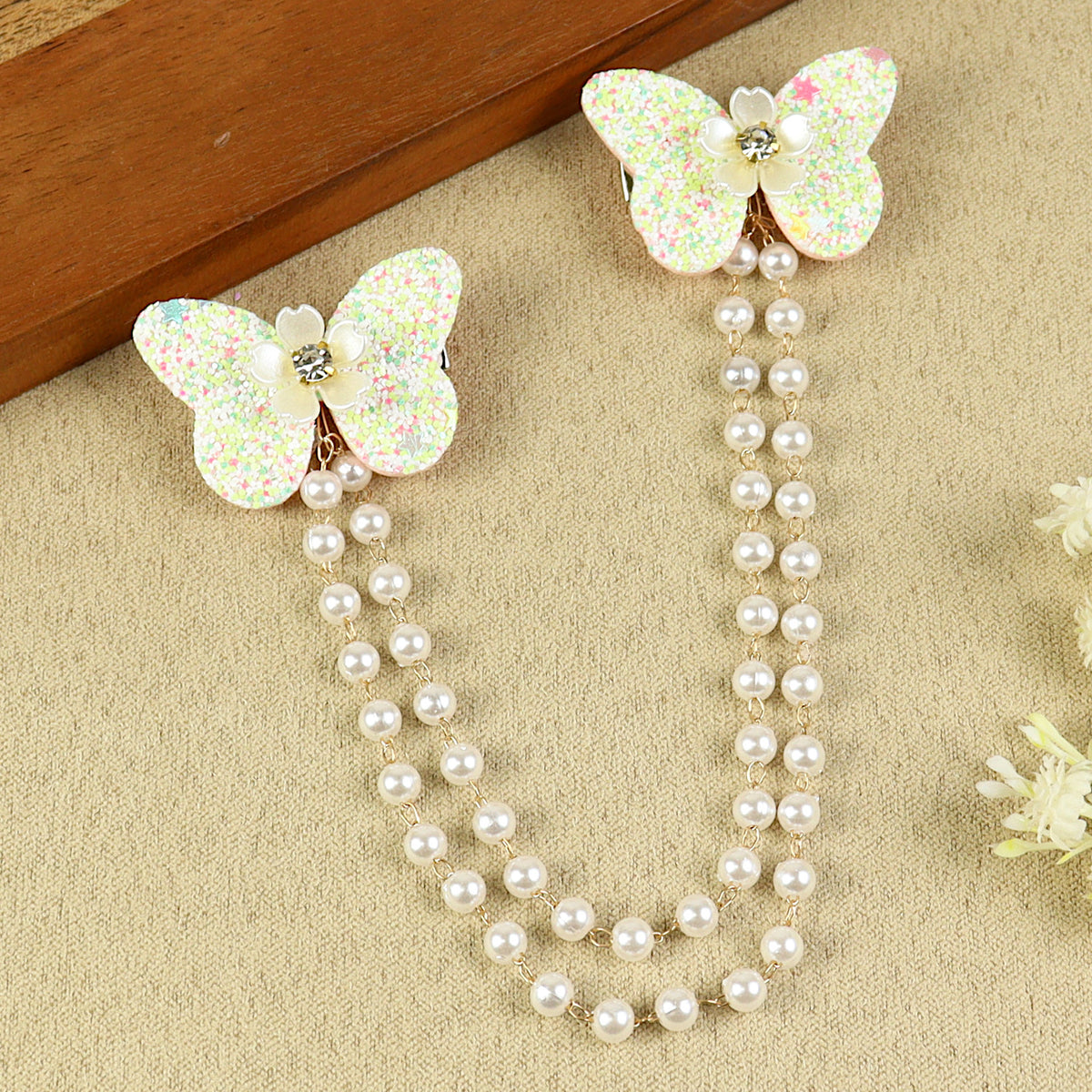 White Butterfly Glitter Hair Clip, laid flat