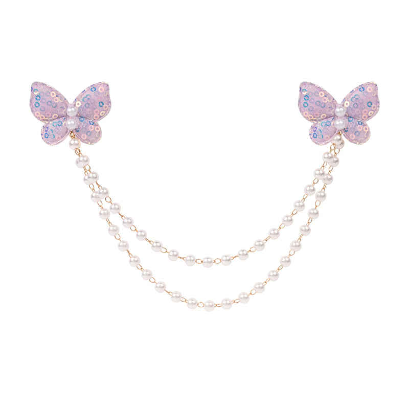 Purple Butterfly Glitter Hair Clip worn in hair, showing the glitter finish on the butterfly