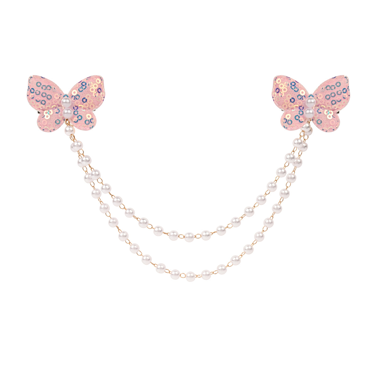 Pink Butterfly Glitter Hair Clip worn in hair, showing the glitter finish on the butterfly