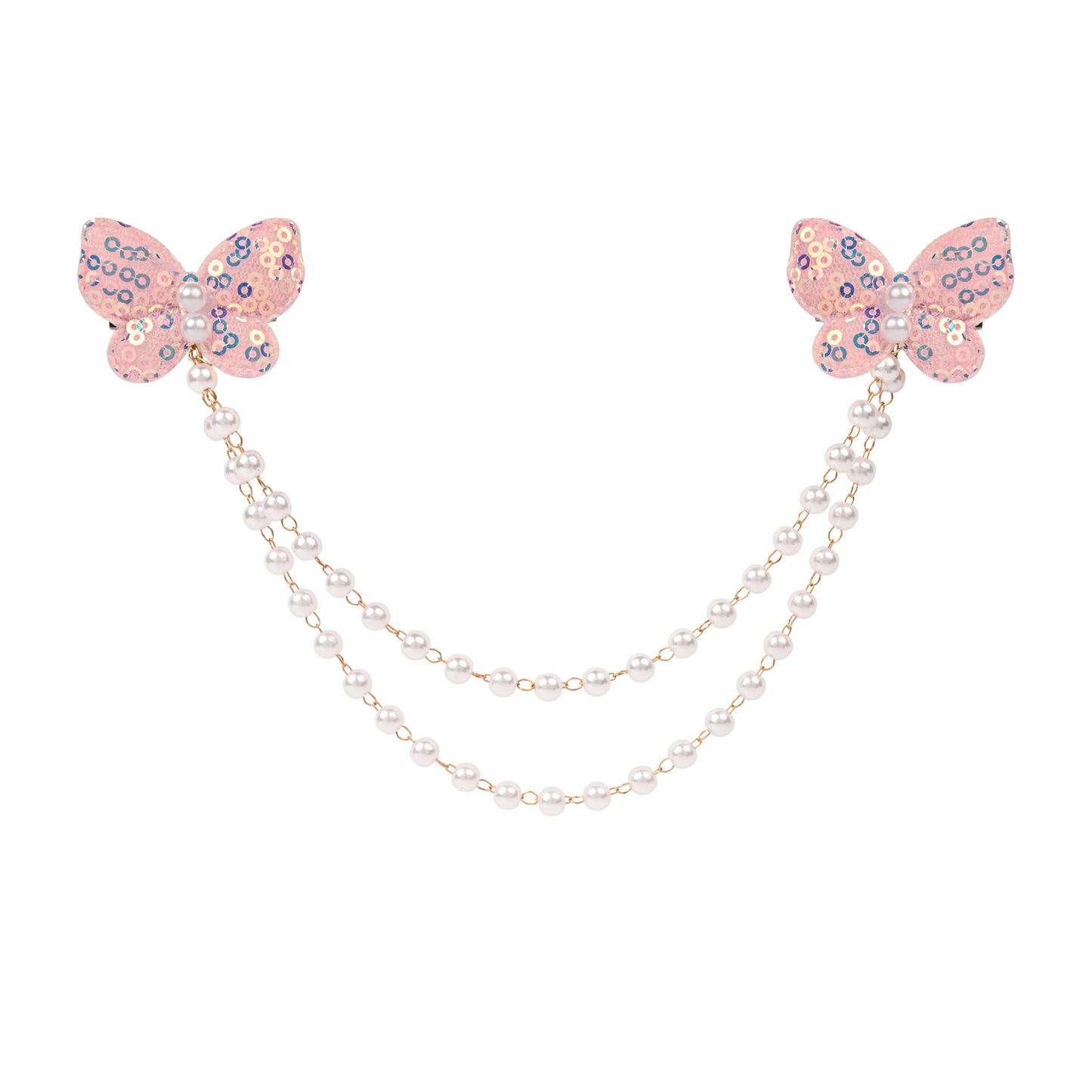 Pink Butterfly Glitter Hair Clip worn in hair, showing the glitter finish on the butterfly