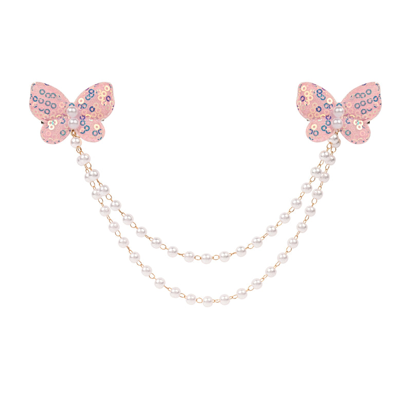 Pink Butterfly Glitter Hair Clip worn in hair, showing the glitter finish on the butterfly