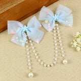 Blue Bow Tassels Hair Clip, laid flat