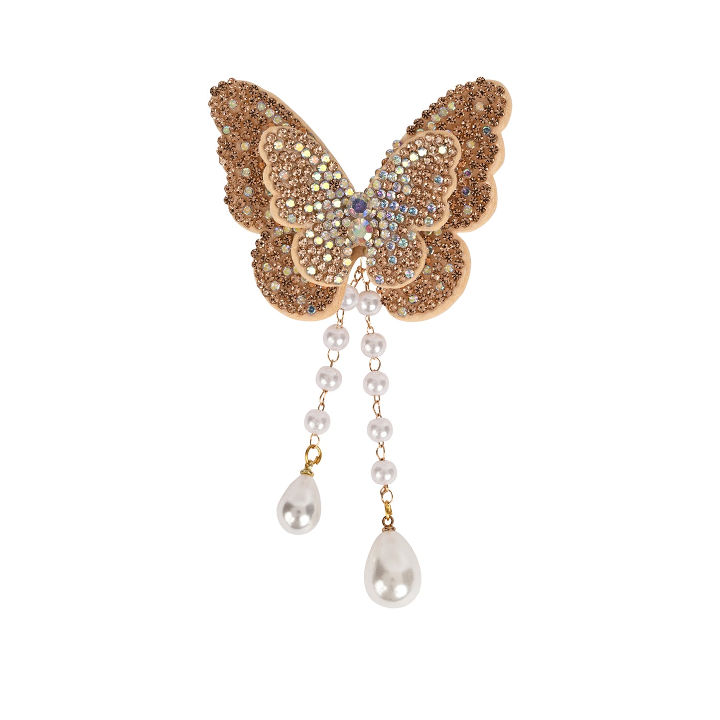 Gold Butterfly Beaded Tassel Hair Clip worn in hair, showing the beaded butterfly and its tassel drop