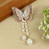 Gold Butterfly Beaded Tassel Hair Clip, laid flat