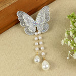 Silver Butterfly Beaded Tassel Hair Clip, laid flat