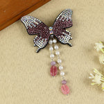 Purple Butterfly Beaded Tassel Hair Clip, laid flat