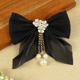 Black Bow Tassels Hair Clip, laid flat