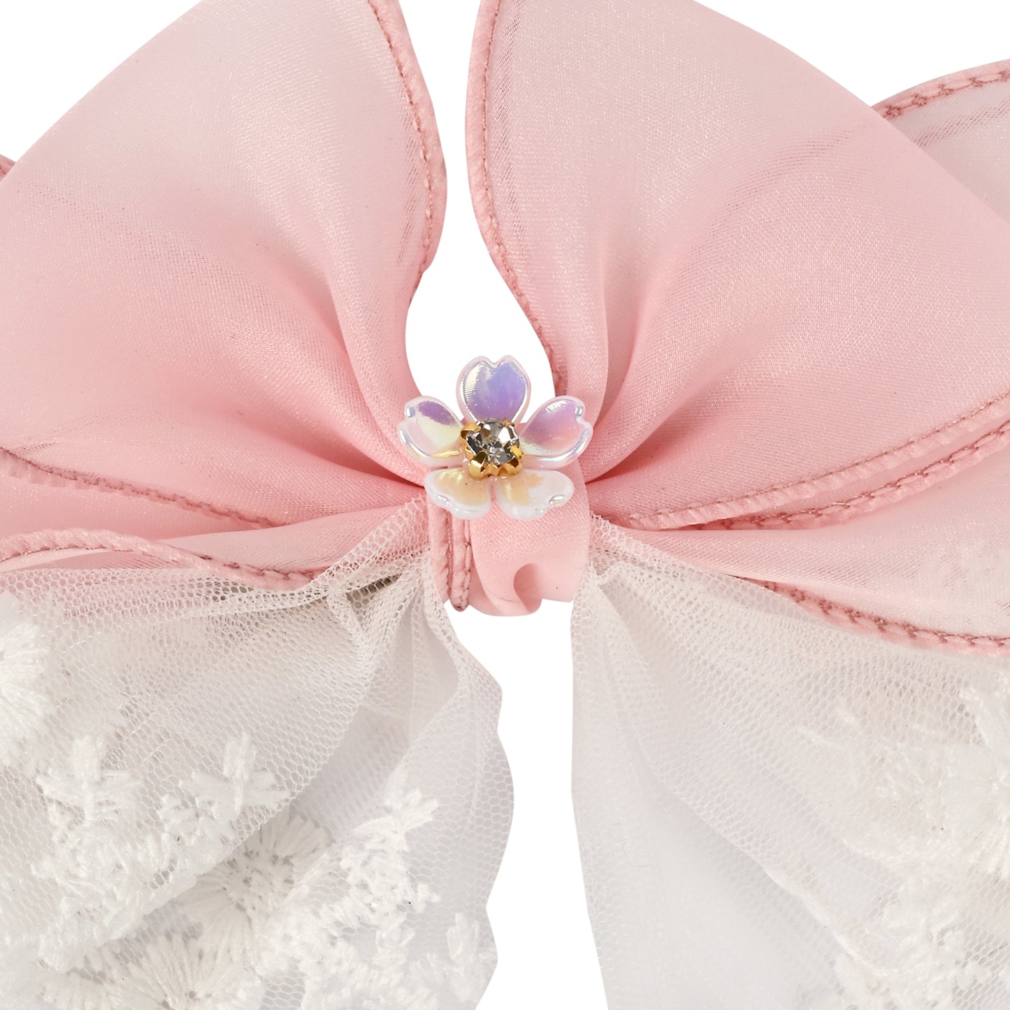 Pink Floral Charm Bow Hair Clip